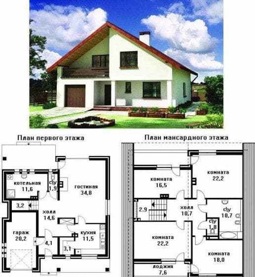 дом из пенобетона с мансардой